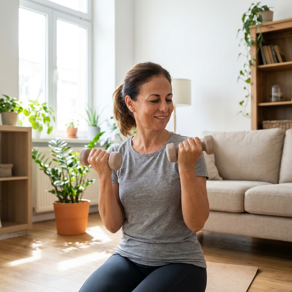 Femme faisant un exercice de renforcement musculaire léger à la maison